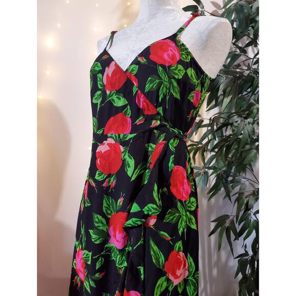 ASOS Ruffle Front Wrap Maxi Cami Dress in Bold Floral Women's Size 6 Black Pink - Picture 4 of 11